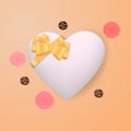 Romantic creative composition.Festive decorative items gift box in the shape of a heart with a beautiful bow  chocolates  roses. Royalty Free Stock Photo